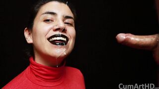 CFNM - Red turtleneck, African lips - Hand Job Cum mouthful