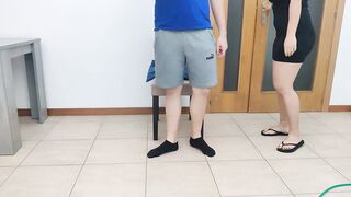Old mother takes clothes measures to her son's friend