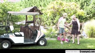 Grandma learns new moves from golf instructor