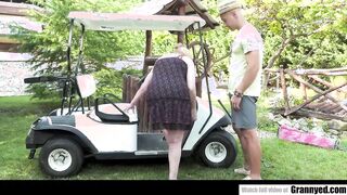 Grandma learns new moves from golf instructor