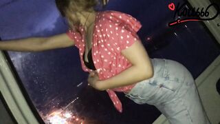 seduced the blonde on the cable vehicle | outdoors sex