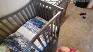 Pregnant Milf gets stuck into crib and son has to
