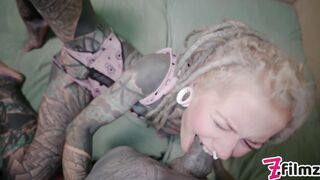 Adorable TATTOO 19 yo point of view ANAL screwed - buttplug double penetration, sloppy bj, deep throat, cum on booty, point of view