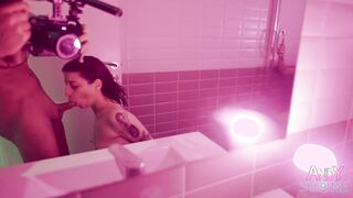 2 Italian lesbians shower together and suck my cock at
