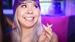 Colombian blonde give her BF a bj while smoking for