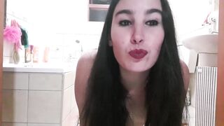 Dirty whore chocking on sex toy | self piss face dunking