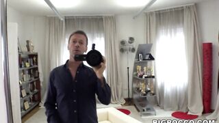 Short haired dark haired hops on Rocco's long dong