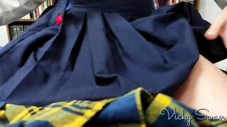 Vicky into school uniform pulls down panties and gets creampied
