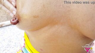 nippleringlover Hot MILF inserting long nipple rings insane spread nipple