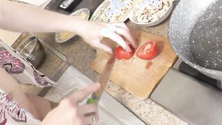 mom Hot mommy continues her naked cooking. Express pizza will