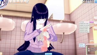 Hinata Hyuga offer you a titjob and fucks you inside the male toilet