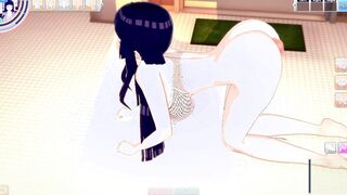 Hinata Hyuga offer you a titjob and fucks you inside the male toilet