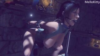 Lara Croft Bound Up BONDAGE - Fast Sex Toy Machine - Anal