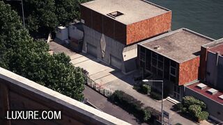 Hardcore trio and double penetration on a rooftop
