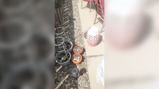 showing off my jugs on the patio