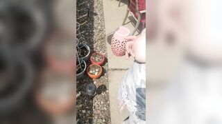 showing off my jugs on the patio