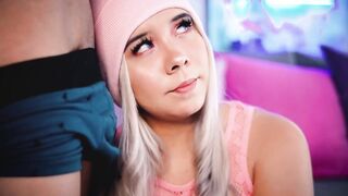 Hot blonde seduces her stepbrother's dick to please her fans
