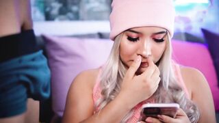 Hot blonde seduces her stepbrother's dick to please her fans