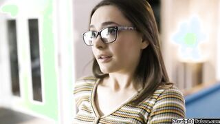 Teen nerd loses virginity in rough sex
