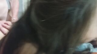 Cuckold: Just caught my wifey cheating with the 18y/o pizza boy so i joined inside and plowed her throat