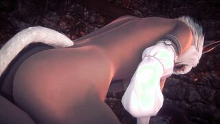 A bimbos with fluffy ears riding a dick into a cowgirl posing | 3D Animation