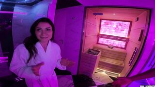 An Italian meeting into the street, massaged inside the sauna and fuck inside anal and double penetration by two strangers
