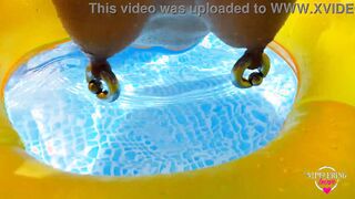 nippleringlover Beauty milf tanning nude inside pool big rings inside
