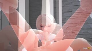 The secretary fell to the floor and get a penis into her mouth 3D