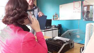 Office domination. Boss undresses the secretary. Take off tights and