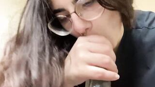 Dark Hair 19 year old blows her toy like a real penis