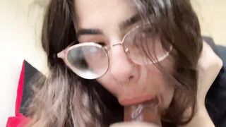 Dark Hair 19 year old blows her toy like a real penis