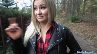 Outside Agent Great Big Tit Blonde takes her clothes off into the woods before fucking