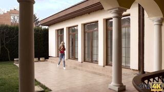 OLD4K. Helping tiny-boobied Russian neighbors means penetrating her