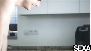 Crazy Sexy blonde fellatio goddess gets bent over the table and