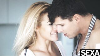 Crazy Sexy blonde fellatio goddess gets bent over the table and
