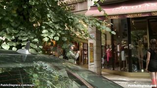Naked blonde bound in shop window