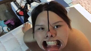 With the penis into the face and the cum inside