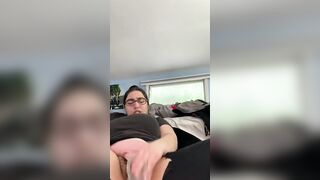 Bombshell unshaved 18 rips pants and soaks her lingerie