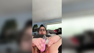 Bombshell unshaved 18 rips pants and soaks her lingerie