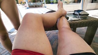 Poolside Outdoor Jerking until I cum all over my Abs!