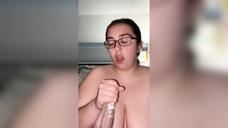 big boobed teenagers titty fucks vibrator then swallows the entire thing