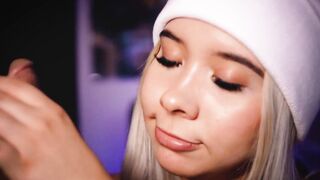Blonde with a crazy hot face demonstrates her pro ability to