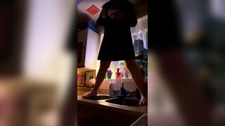 Casual Pissing and Midnight Snack while Standing on the Kitchen Counter