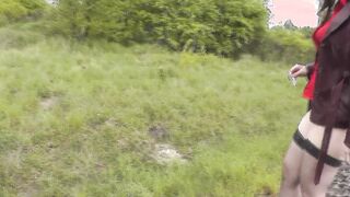 Nude into outside. milf pee on train tracks and putting on underwear near passing train. Golden Rain