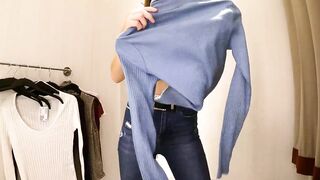 Bae 19 year older with small boobies try-on haul slender blouses, pullovers