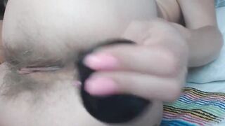 Ebony sex toy fucking unshaved asshole extreme close up