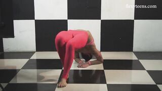 Red pants flexible gymnast Sofia Gnutova