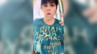 bimbos inside t-shirt smokes outdoor and play Beauty . Excited, she masturbates at home!