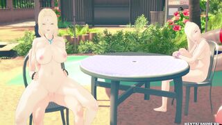 Sasuke Fucks Tsunada on the beach while the rest of the girls are sunbathing on the beach