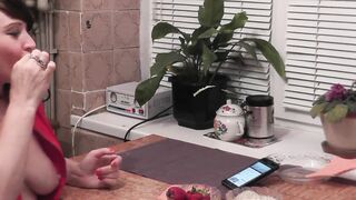 Good Mom into kitchen eats sweet fruits masturbates soak cunt gets strong orgasm vagina. Squirt